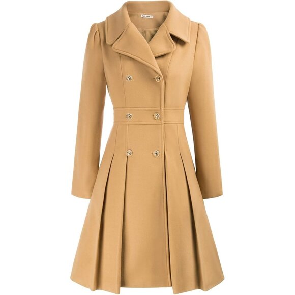 ✨Women's Brown Fashion Trench Coat Notch Lapel Double Breasted Pea Coats Jacket